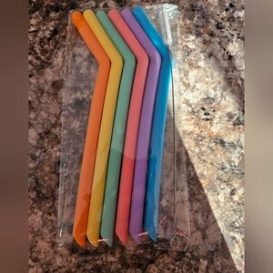 Nip 6 Full Size Colorful Silicone Reusable Boba Straws Set
